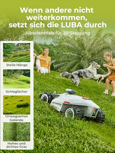 MAMMOTION LUBA 2 AWD 5000 Mähroboter ohne Begrenzungskabel für Rasenflächen bis 5000 m², Rasenmäher Roboter 3D Vision+RTK Fusion-Mapping, 80% Steigung, Schnitthöhe 25-70mm, Schnittbreite 40cm