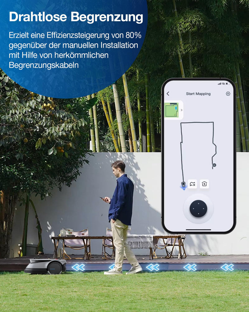 ECOVACS GOAT G1-800 Mähroboter ohne Begrenzungskabel 800㎡, Rasenmäher Roboter mit TrueMapping-Multifusionslokalisierung, Smart Hindernisvermeidung, 16-Zonen-Management, 45% Steigung, Videomanager