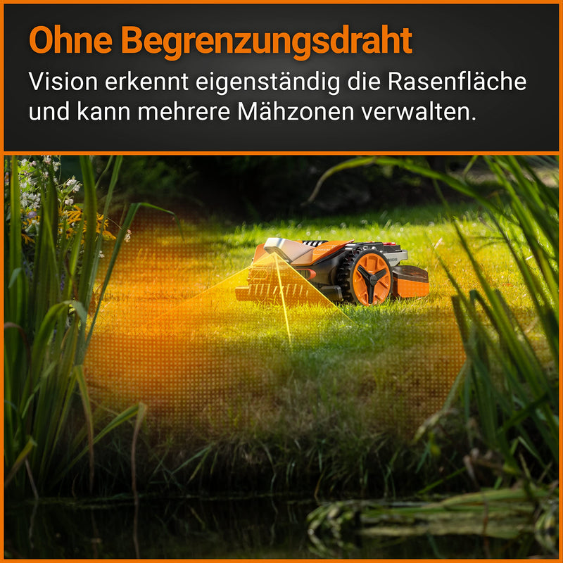 WORX Landroid Vision L1600 Mähroboter WR216E.1 für Gärten bis 1600m² - intelligenter Mähroboter ohne Begrenzungskabel – WLAN & Bluetooth – aktive Hindernisvermeidung mit KI-Technologie – APP Steuerung