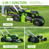 Greenworks Pro 60V 51cm Brushless Nascower Kabellos Schnitthöhe 25-85mm Klappgriff Vertikale Lagerung mit 60 Liter Beutel (mit Akku und 4Ah Ladegerät)