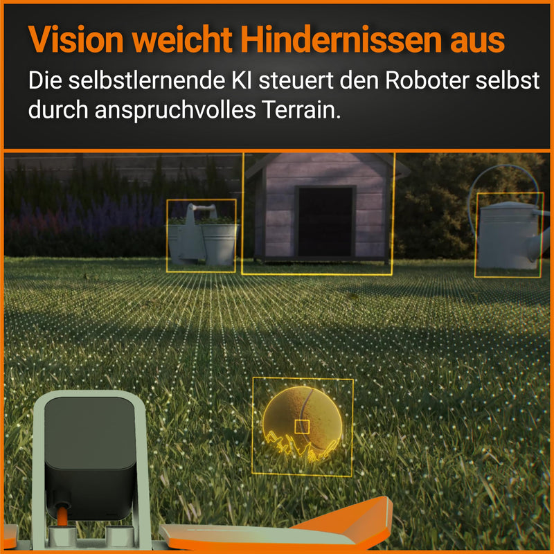 WORX Landroid Vision M600 Mähroboter WR206E.1 für Gärten bis 600m² - intelligenter Mähroboter ohne Begrenzungskabel – WLAN & Bluetooth – aktive Hindernisvermeidung mit KI-Technologie – APP Steuerung
