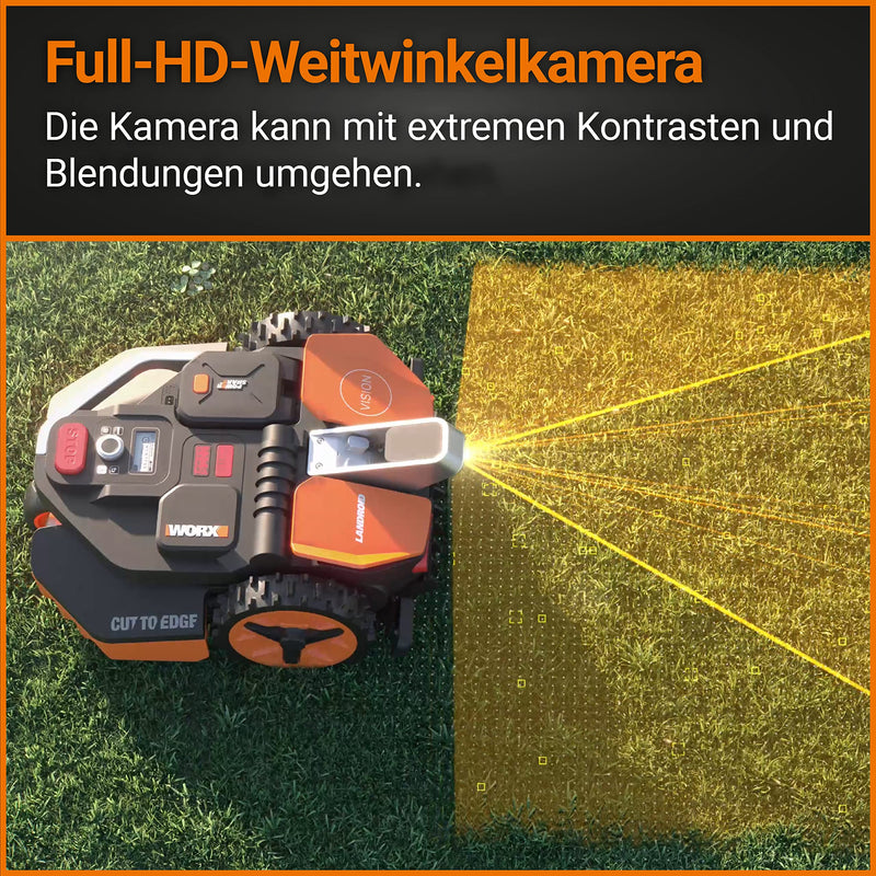 WORX Landroid Vision M600 Mähroboter WR206E.1 für Gärten bis 600m² - intelligenter Mähroboter ohne Begrenzungskabel – WLAN & Bluetooth – aktive Hindernisvermeidung mit KI-Technologie – APP Steuerung