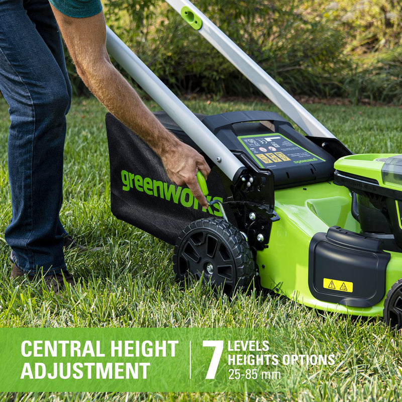 Greenworks Pro 60V 51cm Brushless Nascower Kabellos Schnitthöhe 25-85mm Klappgriff Vertikale Lagerung mit 60 Liter Beutel (mit Akku und 4Ah Ladegerät)
